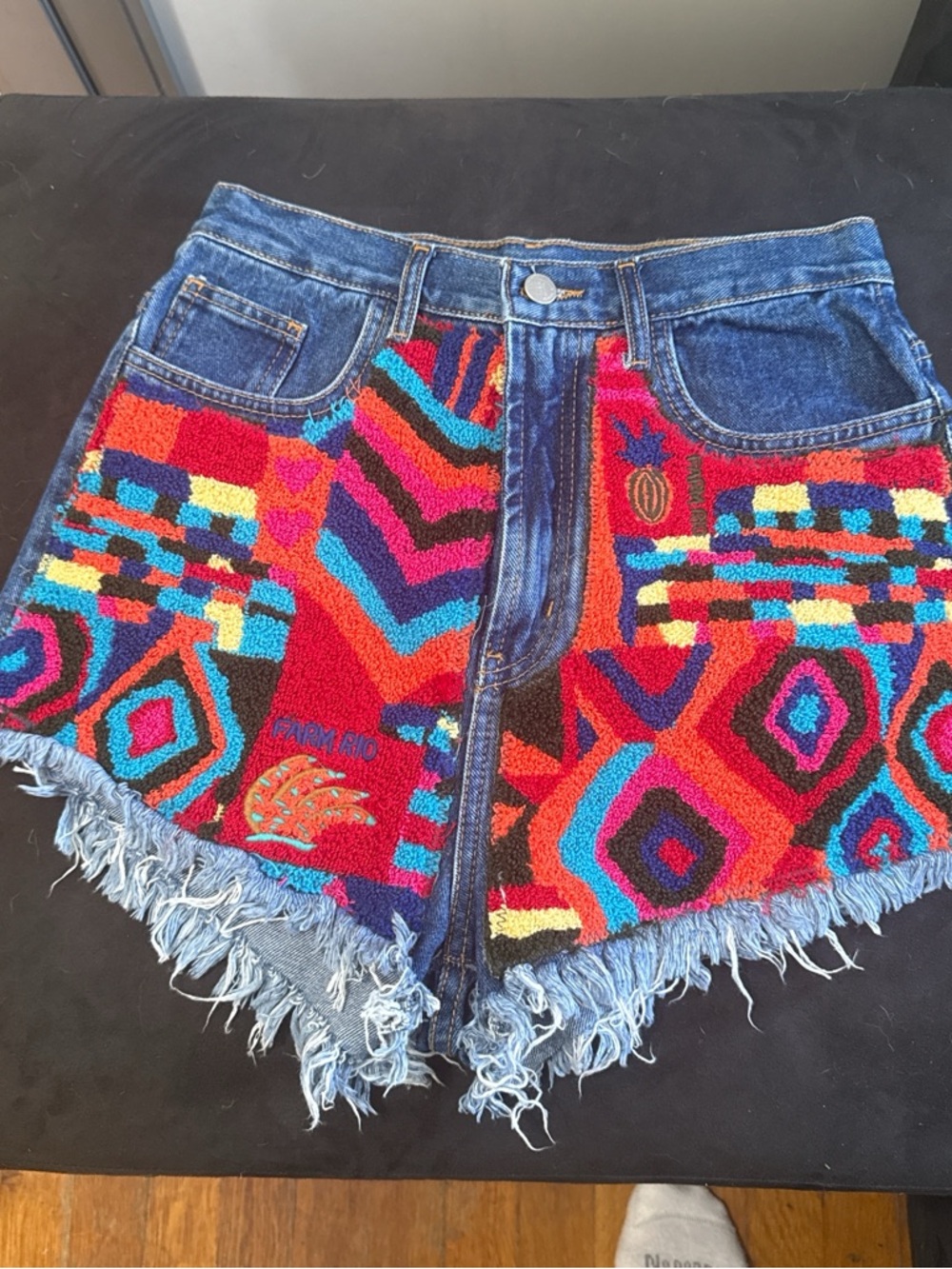 FARM Rio Multicolor Embroidered Denim Cutoff Shorts